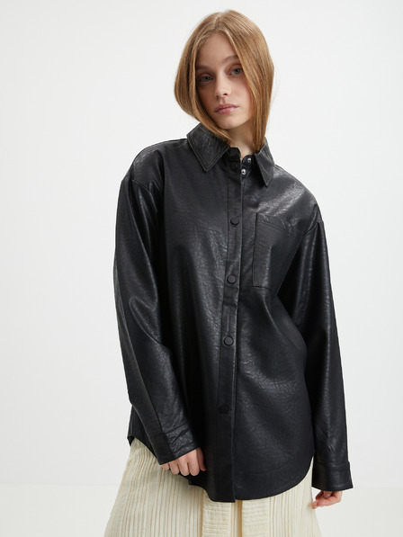 ONLY Schwarzes Damen-Kunstlederhemd ONLY Mia