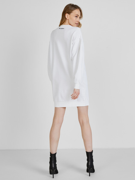Karl Lagerfeld Weißes Damen-Sweatshirt-Kleid mit Ballonärmeln KARL LAGERFELD