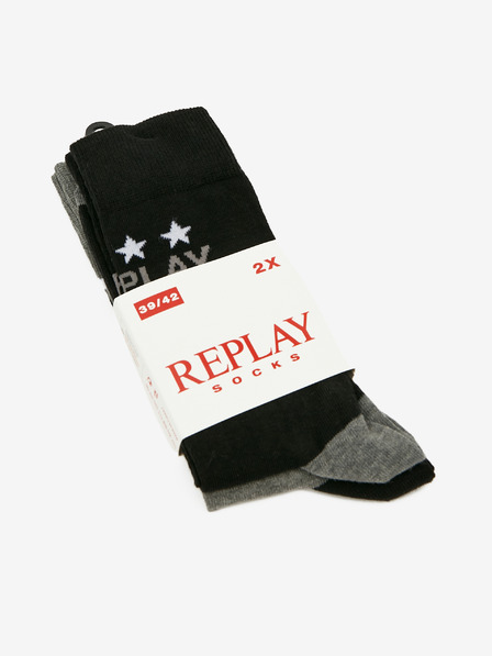 Replay Zwei Paar Socken für Herren in Grau und Schwarz Replay