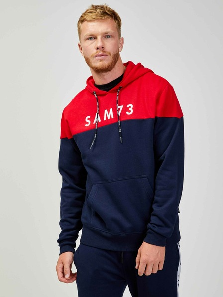 Sam 73 Rot-blauer Herren-Kapuzenpullover SAM 73 Eldos