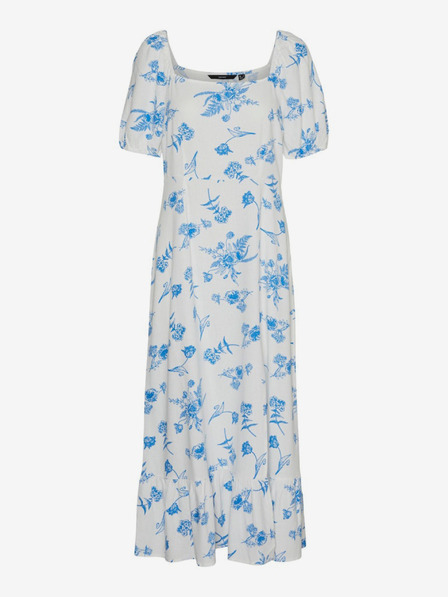 Vero Moda Vero Moda Mymilo Weißes und blaues Maxikleid aus Leinen mit Blumenmuster für Damen