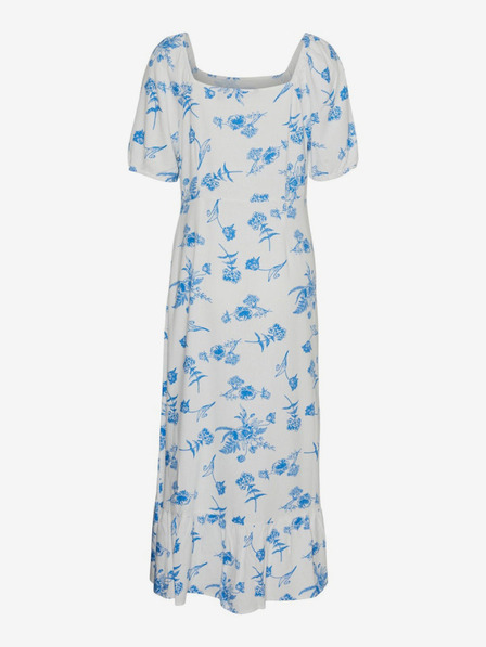 Vero Moda Vero Moda Mymilo Weißes und blaues Maxikleid aus Leinen mit Blumenmuster für Damen