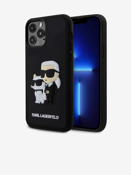 Karl Lagerfeld 3D Gummi Karl and Choupette Rückseite Hülle für iPhone 12/12 Pro Black Karl Lagerfeld